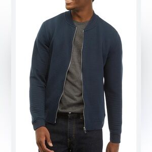 Magaschoni Man Men’s Rib Knit Full Zip Jacket Navy Pockets Large Casual Classic